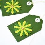 Gift Tags - 6 Grass Green Glitter Paper Flowers..