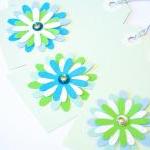 Gift Tags - 6 Pistachio Glitter Paper Flowers With..