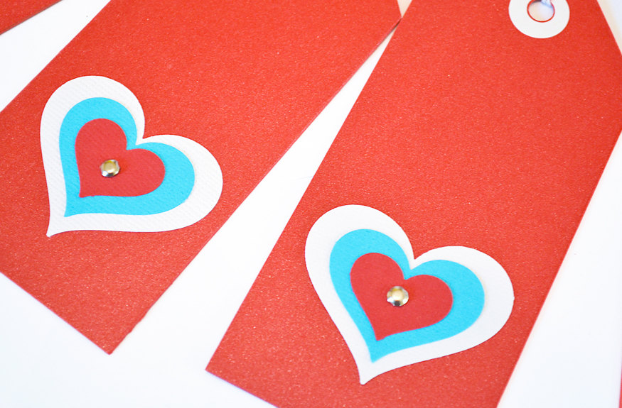 Gift Tags - 6 Jupiter Red, Turquoise & Bright White Love Hearts