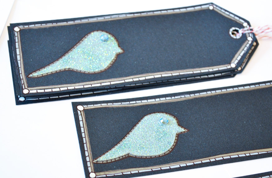 Gift Tags - 6 Iridescent Indigo Snow Birds With Baby Blue Rhinestones