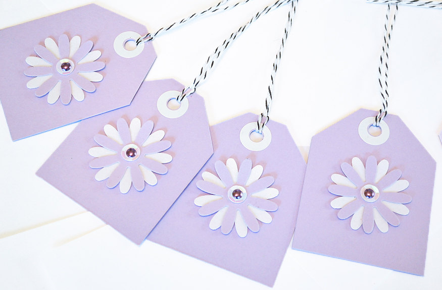 Gift Tags - 6 Grape Sorbet Glitter Paper Flowers With Vintage Sequins