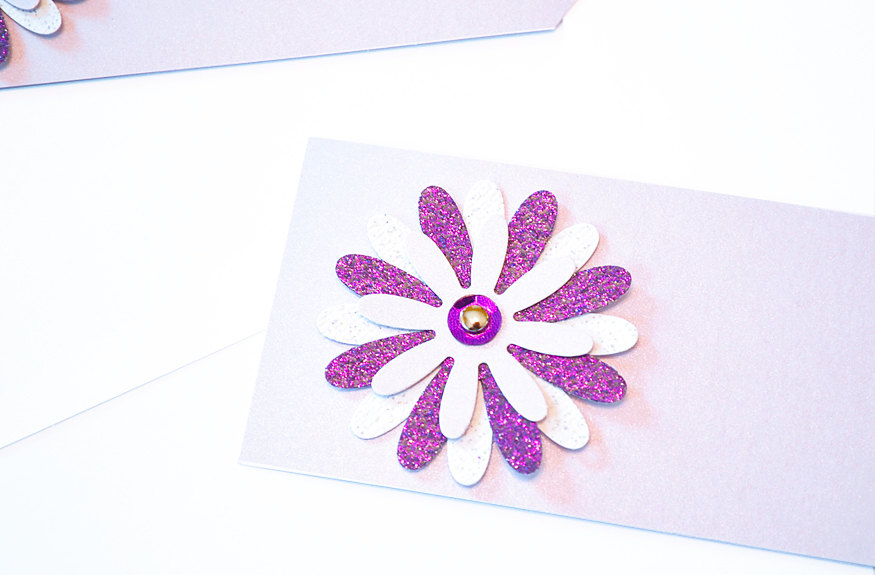 Gift Tags - 6 Lilac & Purple Glitter Paper Flowers With Vintage Sequins