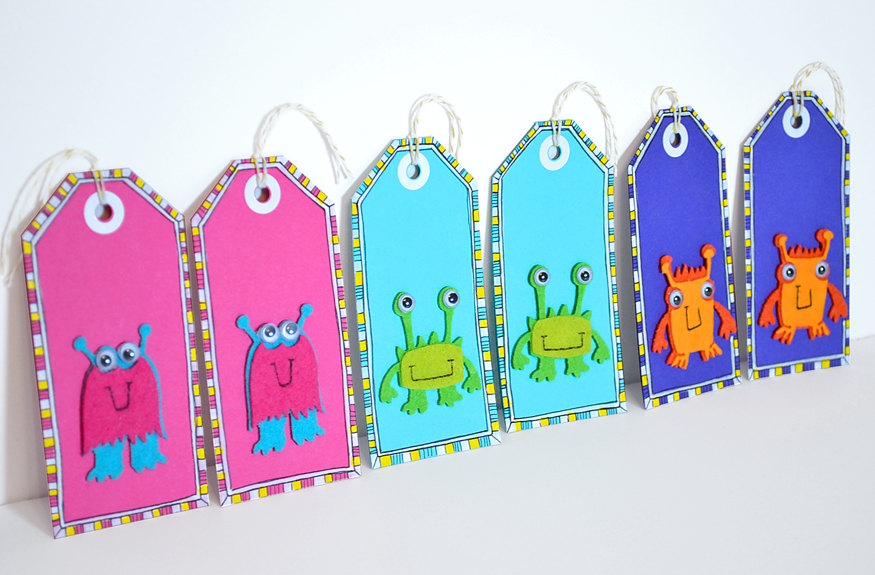 Gift Tags - 6 Cutie Patootie Monster - Handmade Gift Tags